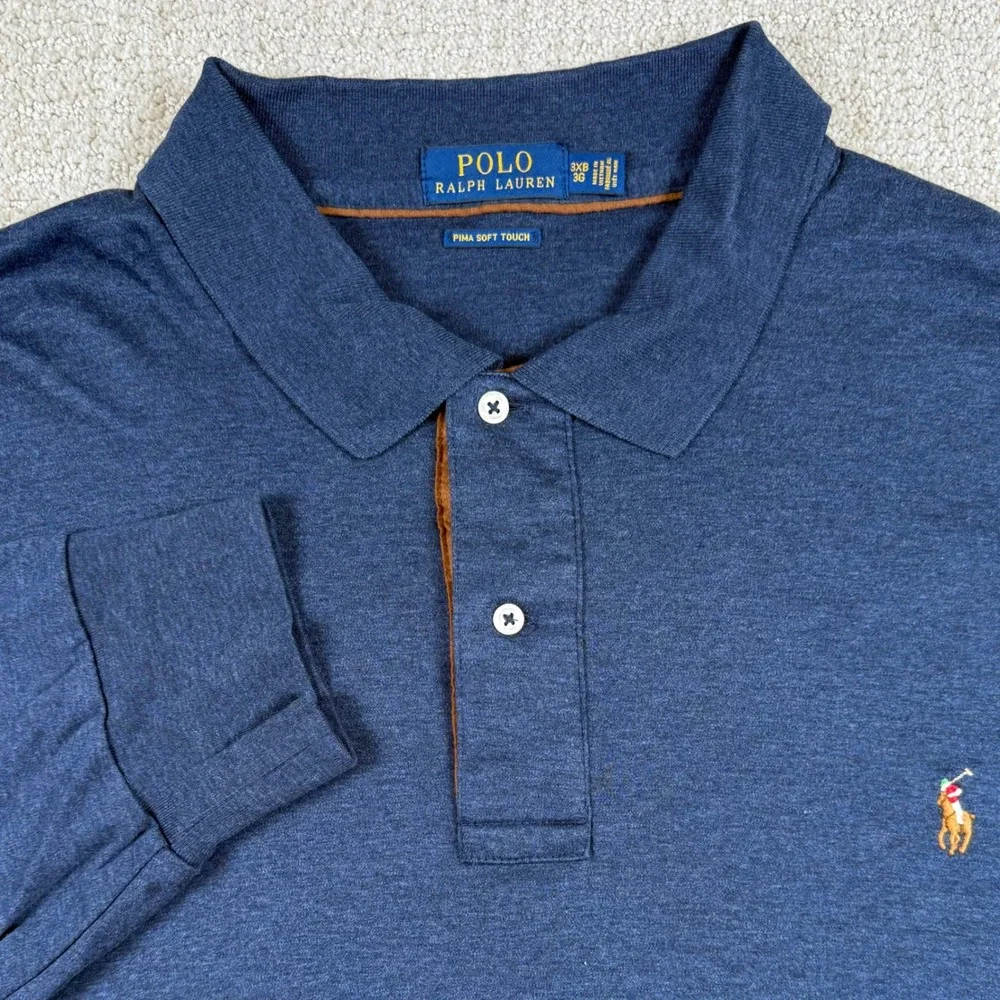 Polo Ralph Lauren Mens 3XB Blue Pima Soft Touch Long Sleeve Polo Shirt
